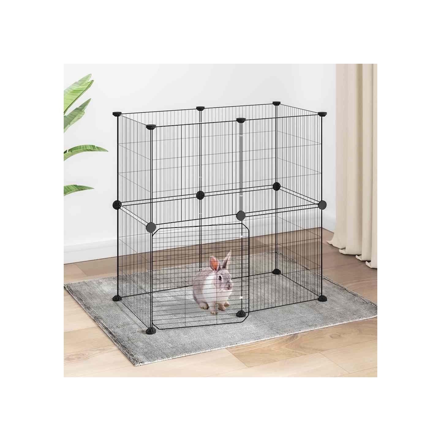 Cage animaux de compagnie à 12 panneaux et porte Noir 70x35x70 cm