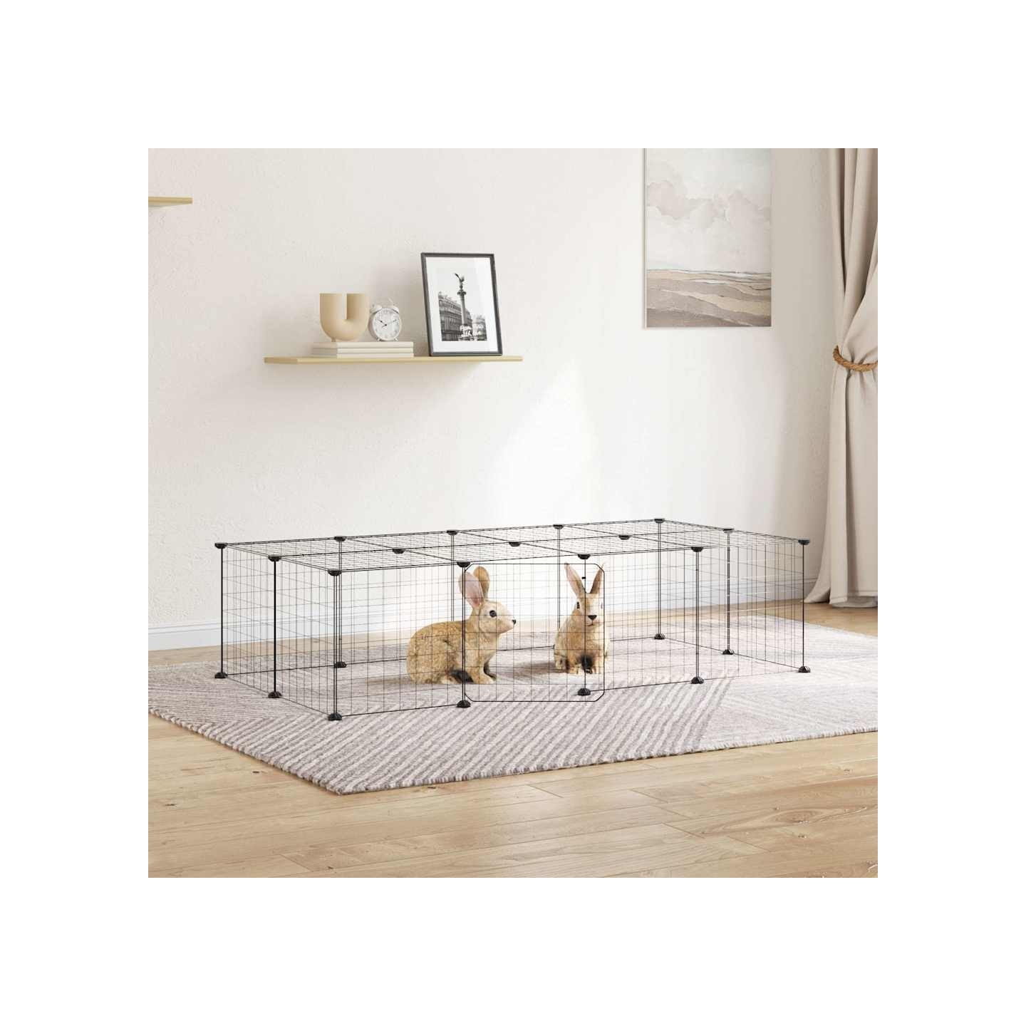 Cage animaux de compagnie à 20 panneaux et porte Noir 140x70x35 cm