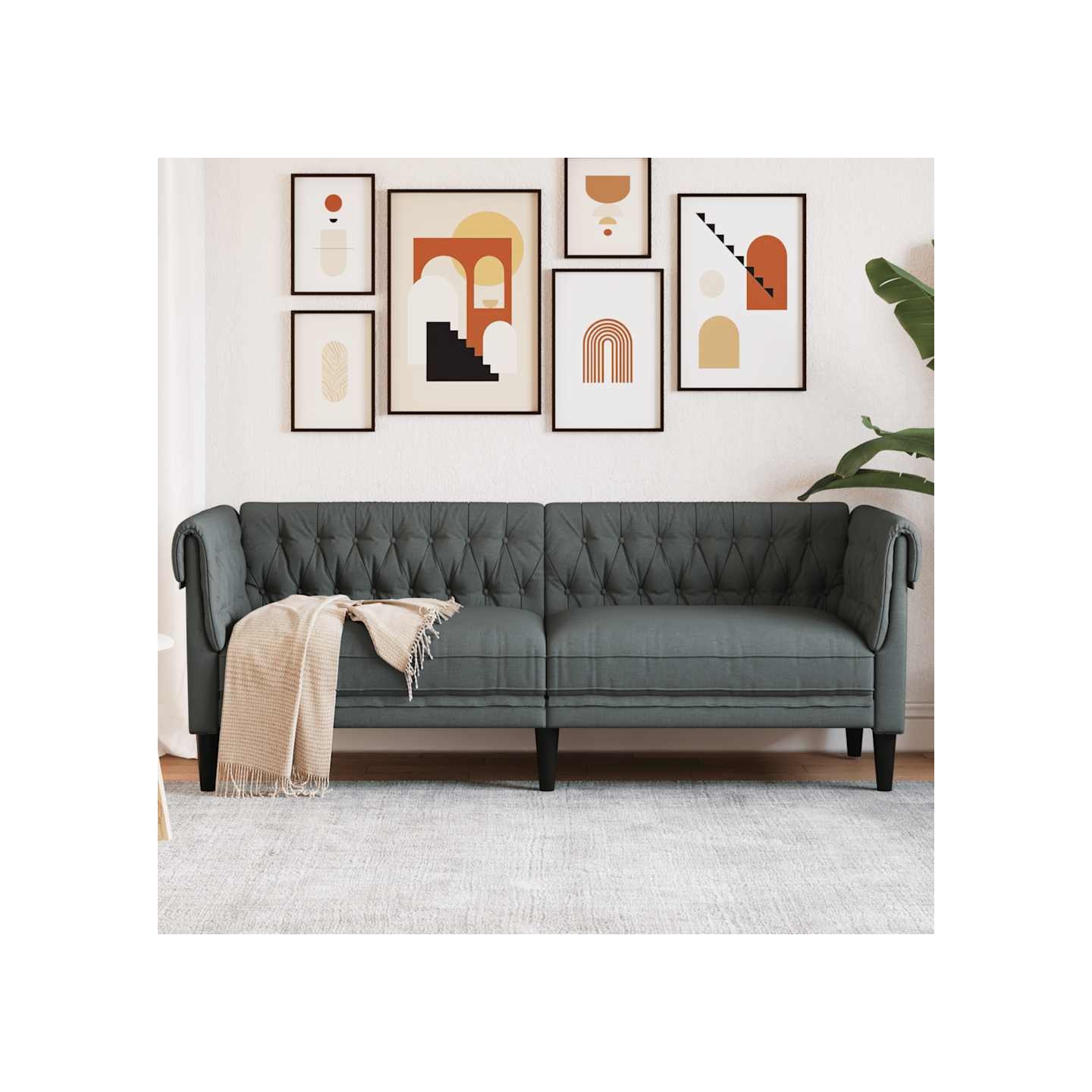 Canapé Chesterfield 3 places gris foncé tissu
