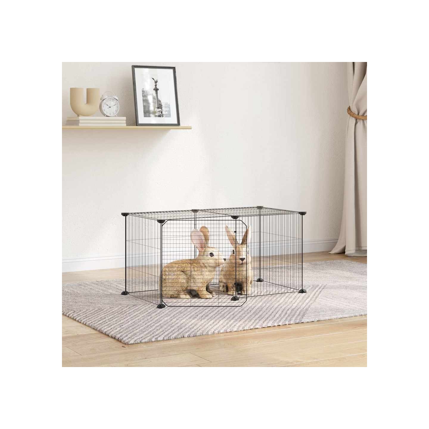 Cage animaux de compagnie à 8 panneaux et porte Noir 70x35x35 cm