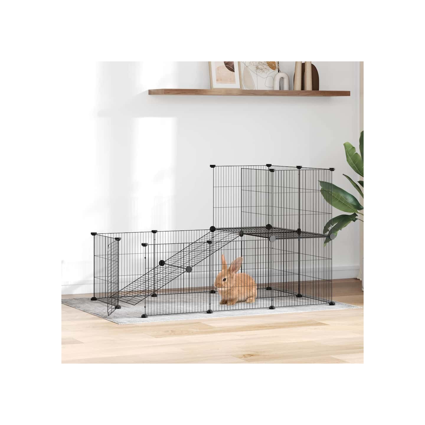 Cage animaux de compagnie à 20 panneaux et porte Noir 105x70x70 cm