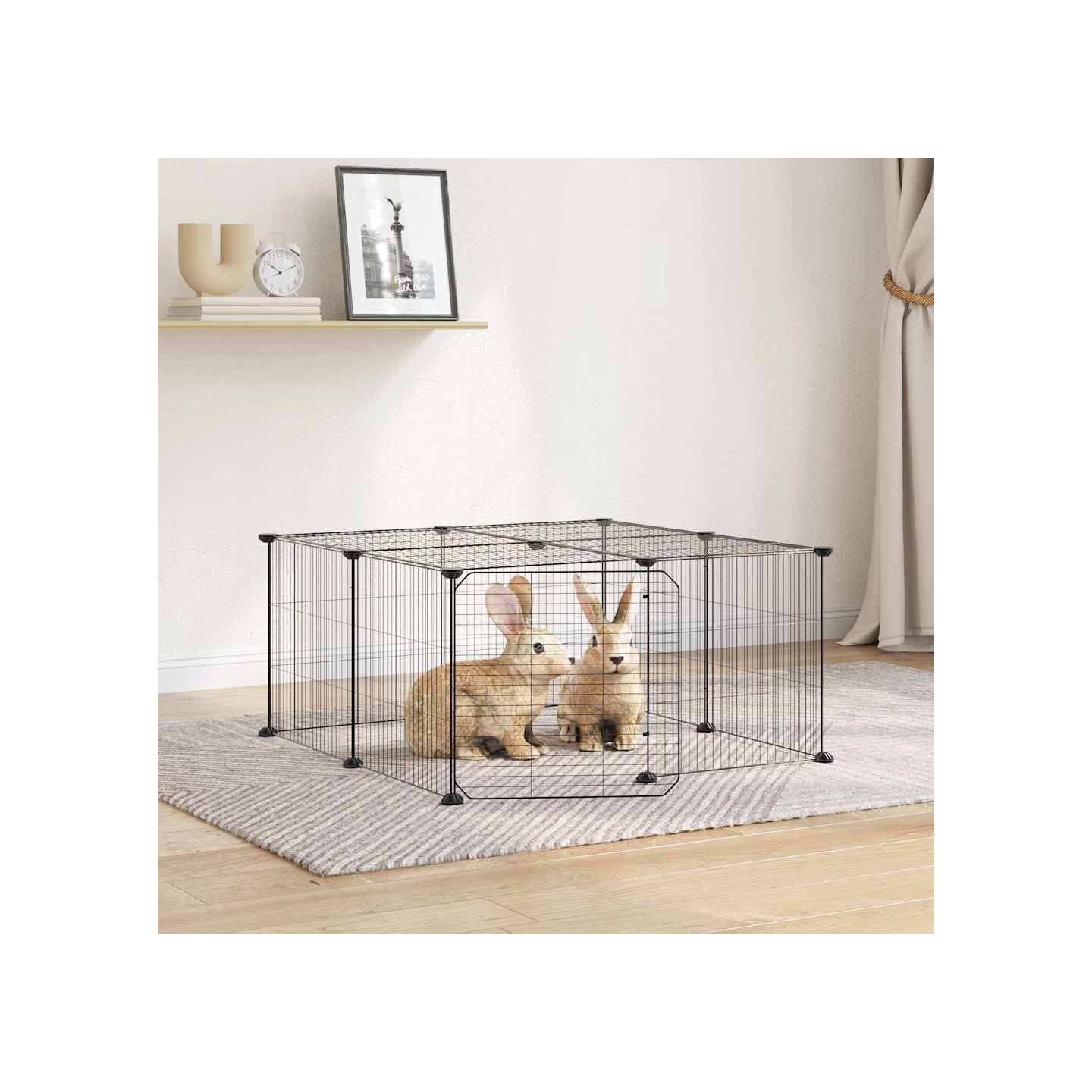 Cage animaux de compagnie à 12 panneaux et porte Noir 70x70x35 cm