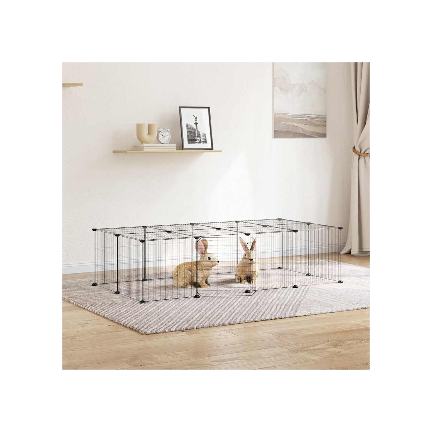 Cage animaux de compagnie à 20 panneaux et porte Noir 140x70x35 cm