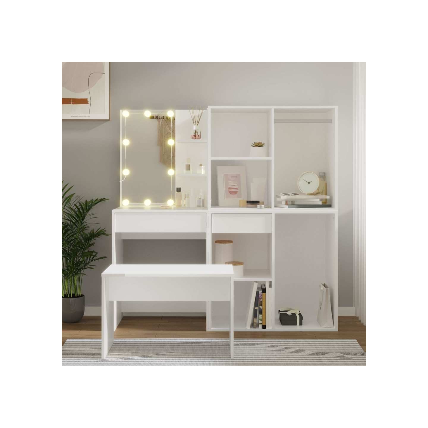 Ensemble de coiffeuse avec LED Blanc Bois d'ingénierie