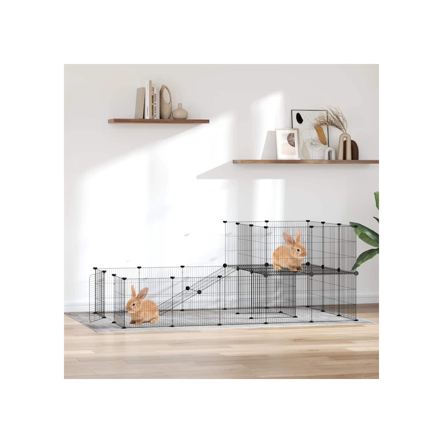 Cage animaux de compagnie à 36 panneaux et porte Noir 175x105x70 cm