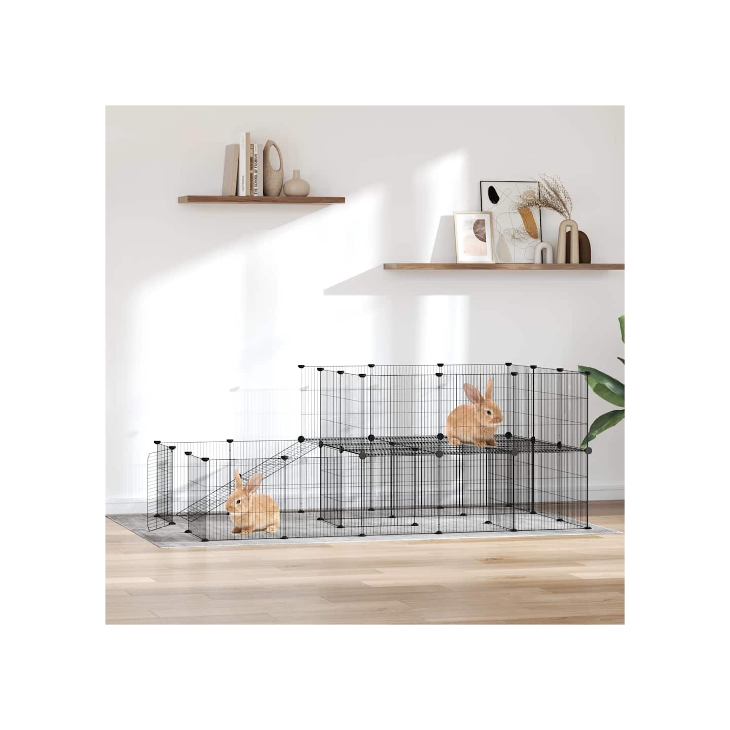 Cage animaux de compagnie à 44 panneaux et porte Noir 175x105x70 cm