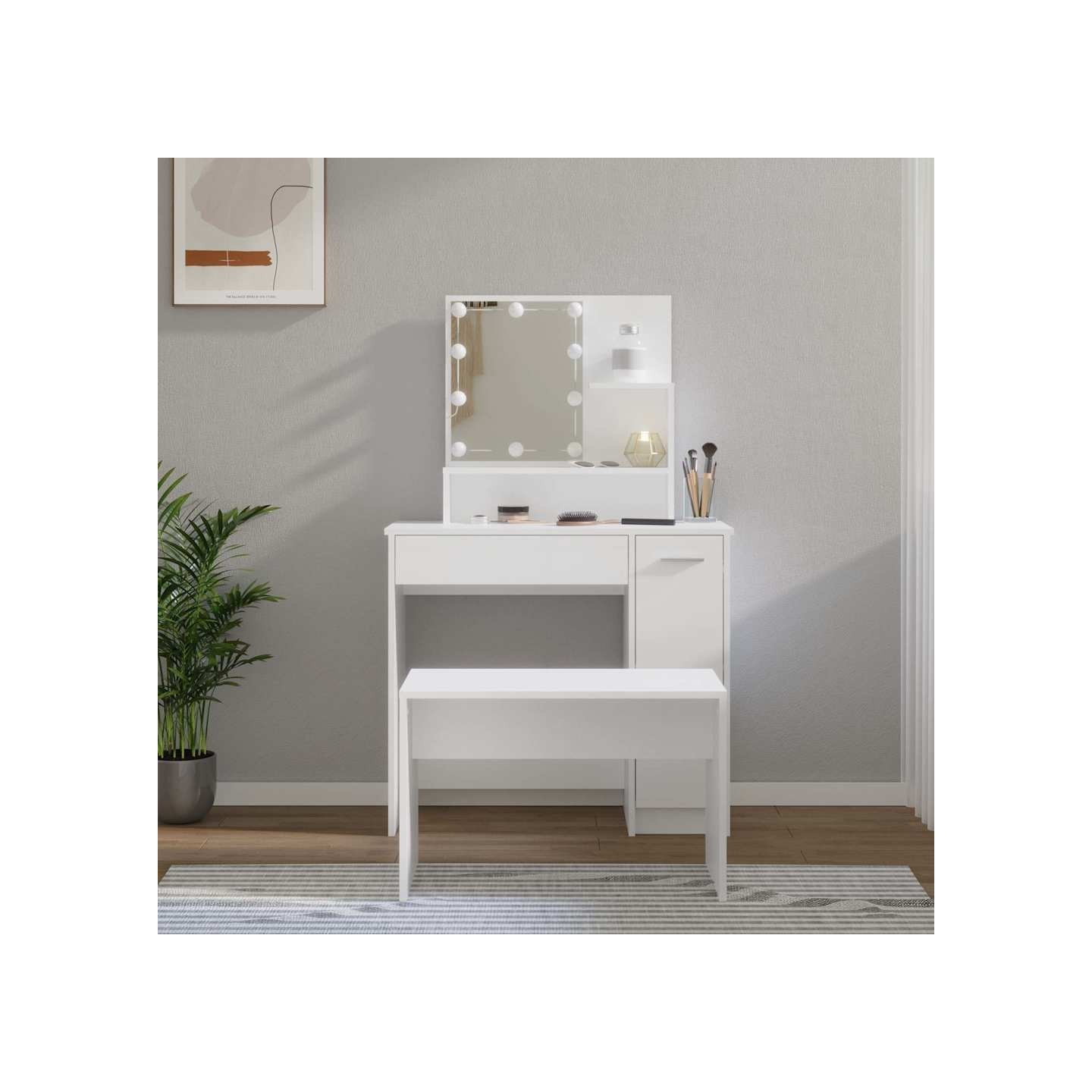 Ensemble de coiffeuse avec LED Blanc Bois d'ingénierie
