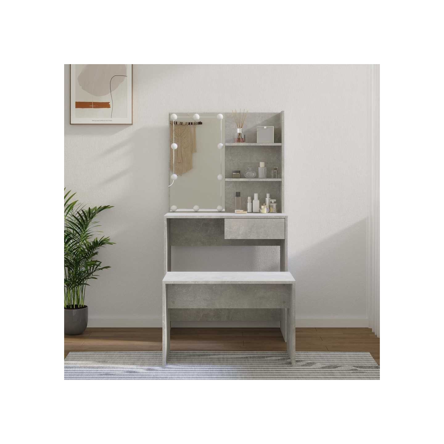 Ensemble de coiffeuse avec LED Blanc brillant Bois d'ingénierie
