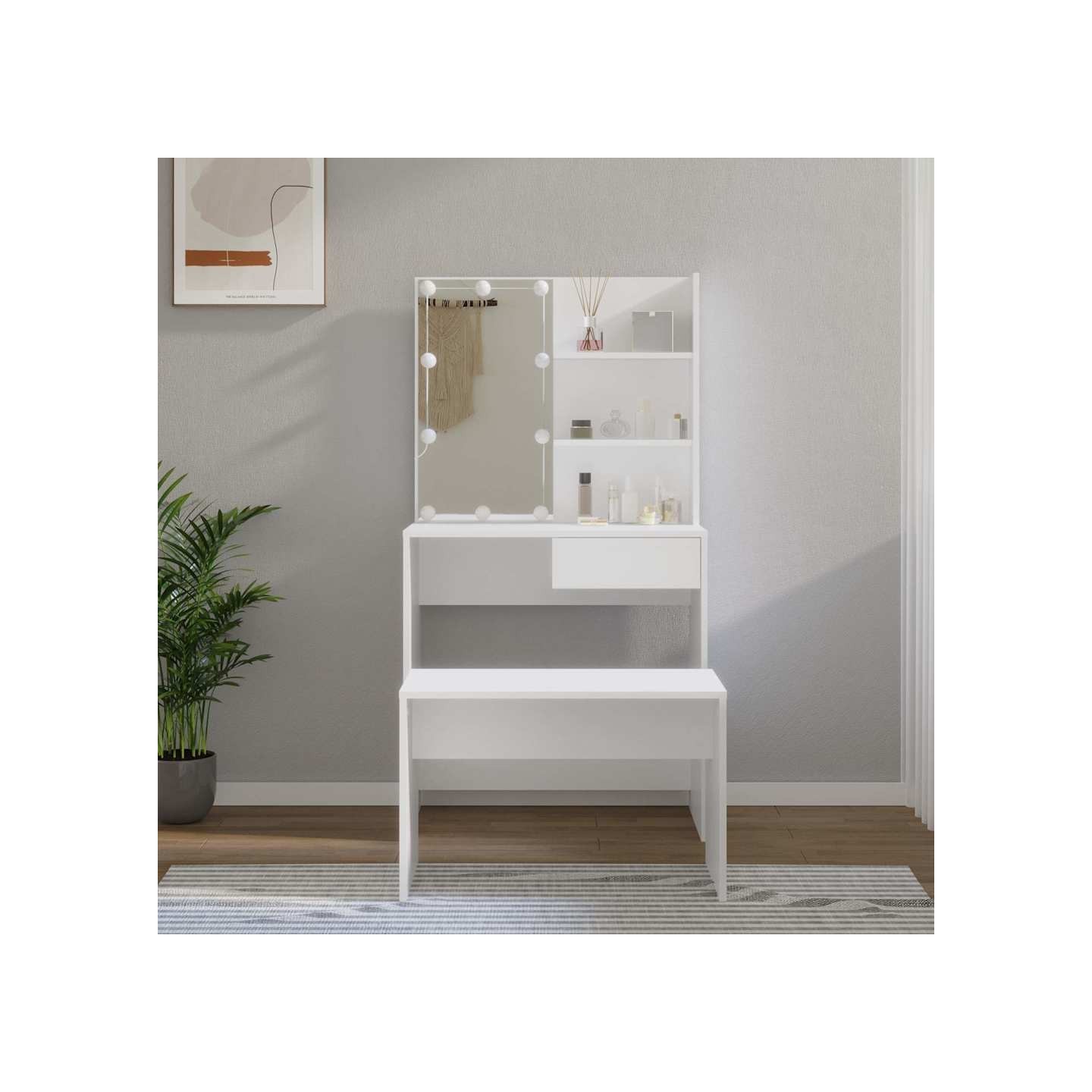 Ensemble de coiffeuse avec LED Blanc Bois d'ingénierie