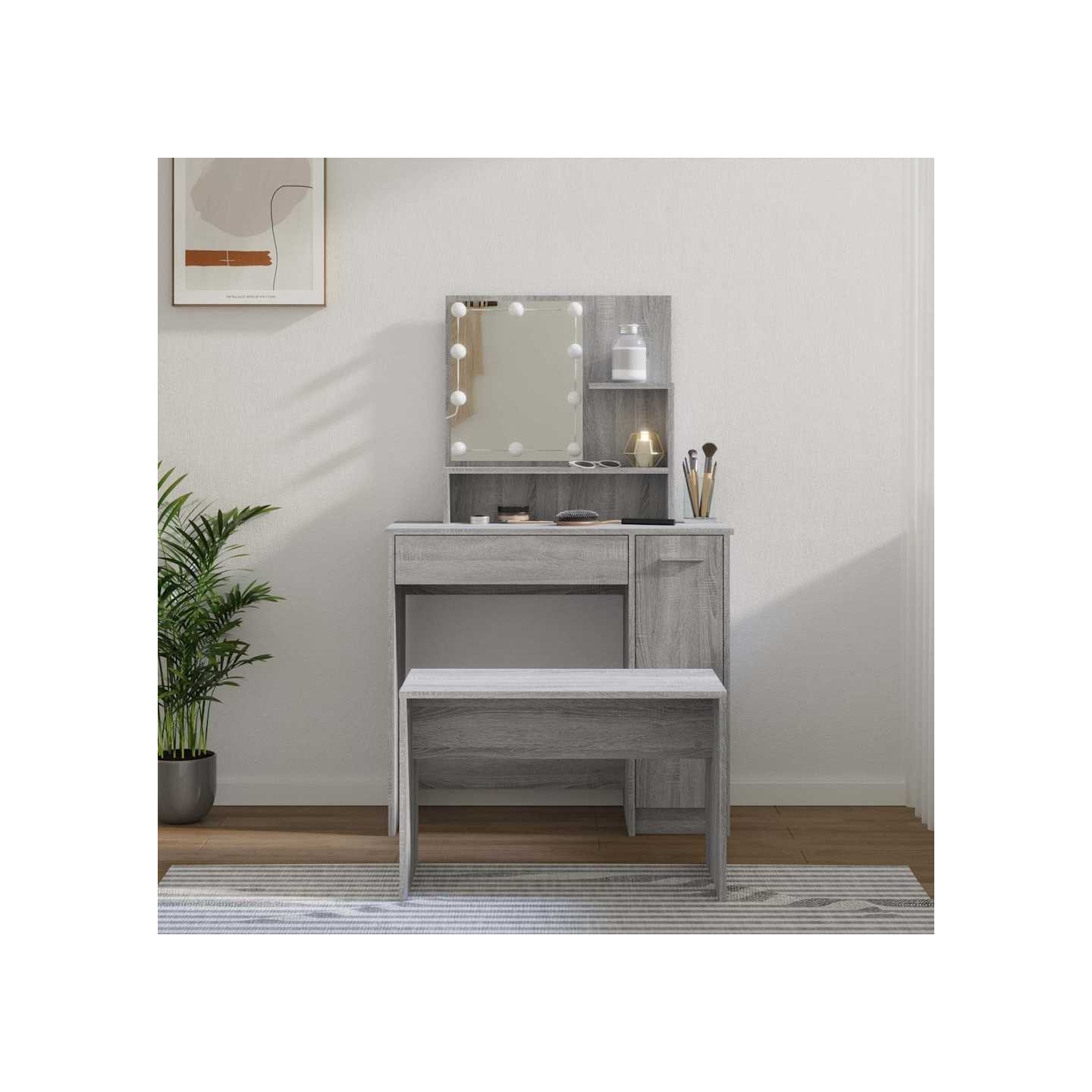 Ensemble de coiffeuse avec LED Sonoma gris Bois d'ingénierie