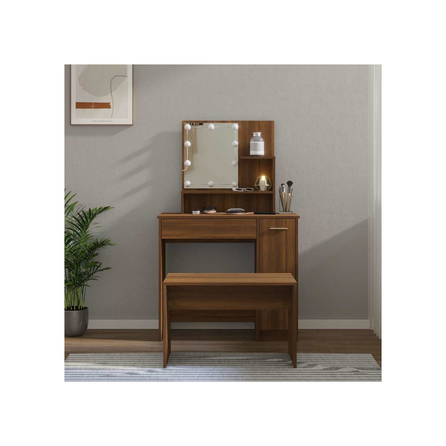 Ensemble de coiffeuse avec LED Chêne marron Bois d'ingénierie