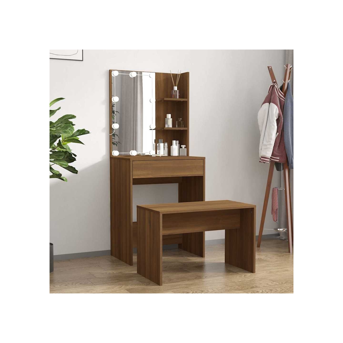 Ensemble de coiffeuse avec LED Chêne marron Bois d'ingénierie
