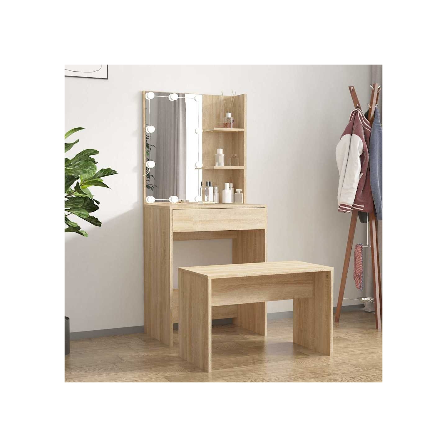 Ensemble de coiffeuse avec LED Chêne sonoma Bois d'ingénierie