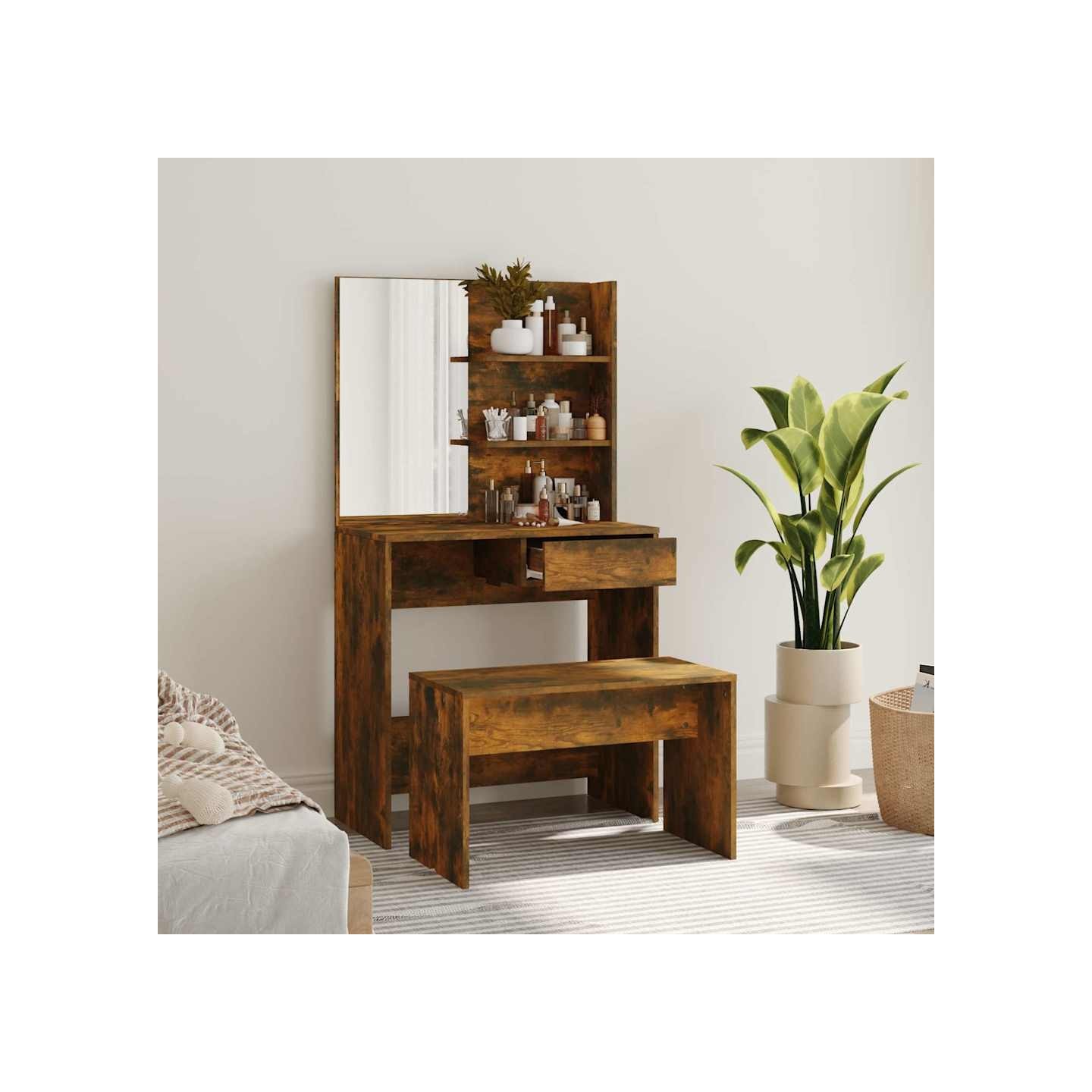 Ensemble de coiffeuse Chêne fumé 74,5x40x141 cm