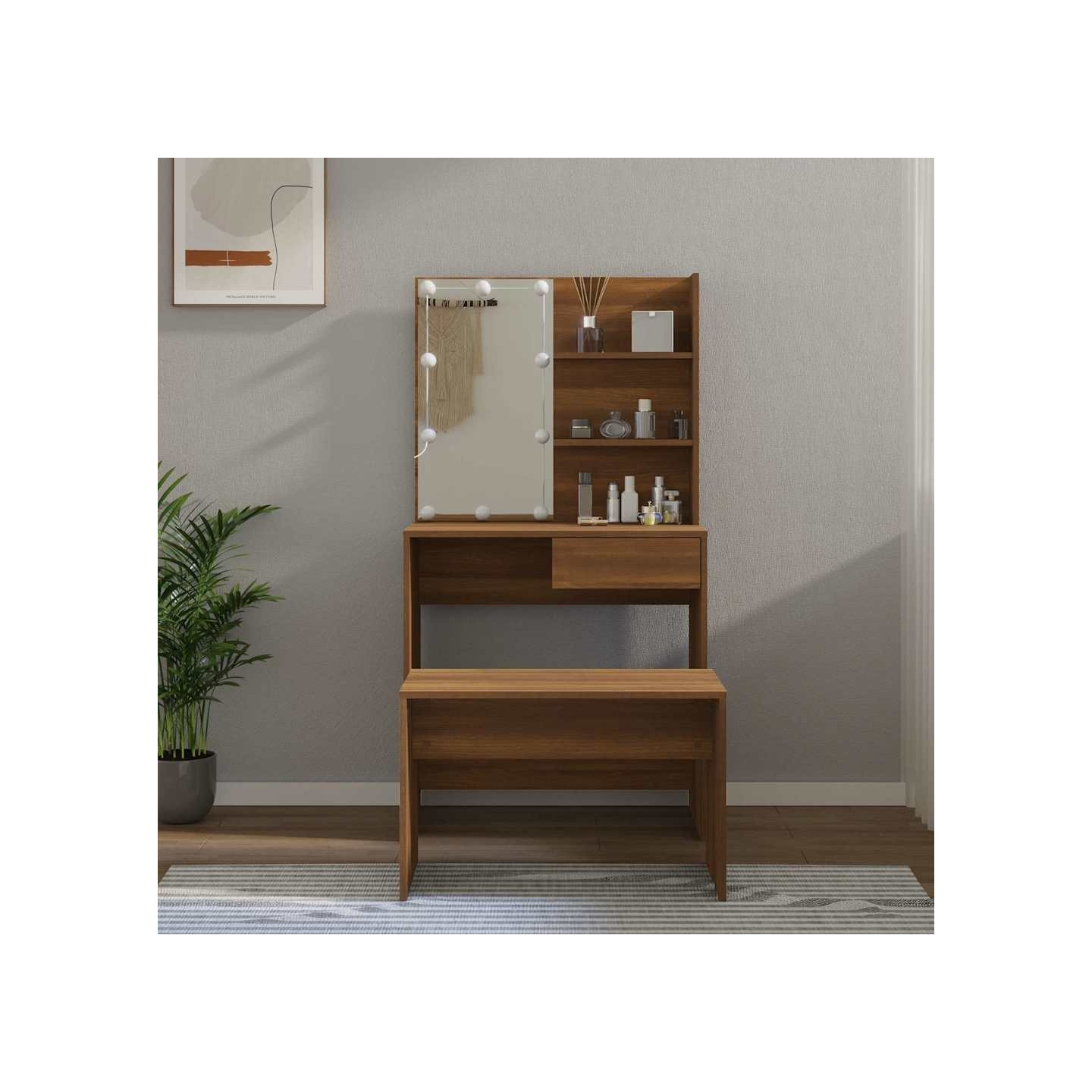 Ensemble de coiffeuse avec LED Chêne marron Bois d'ingénierie