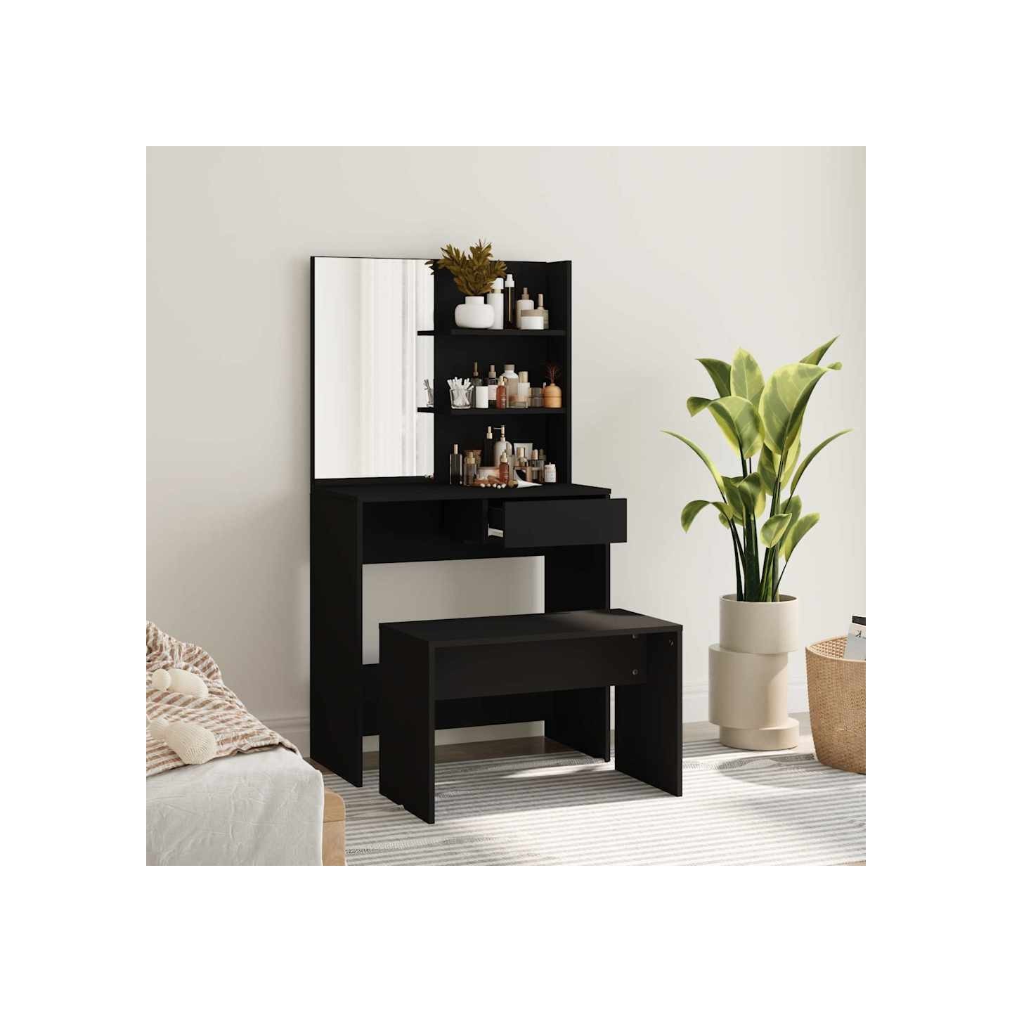 Ensemble de coiffeuse noir 74,5x40x141 cm
