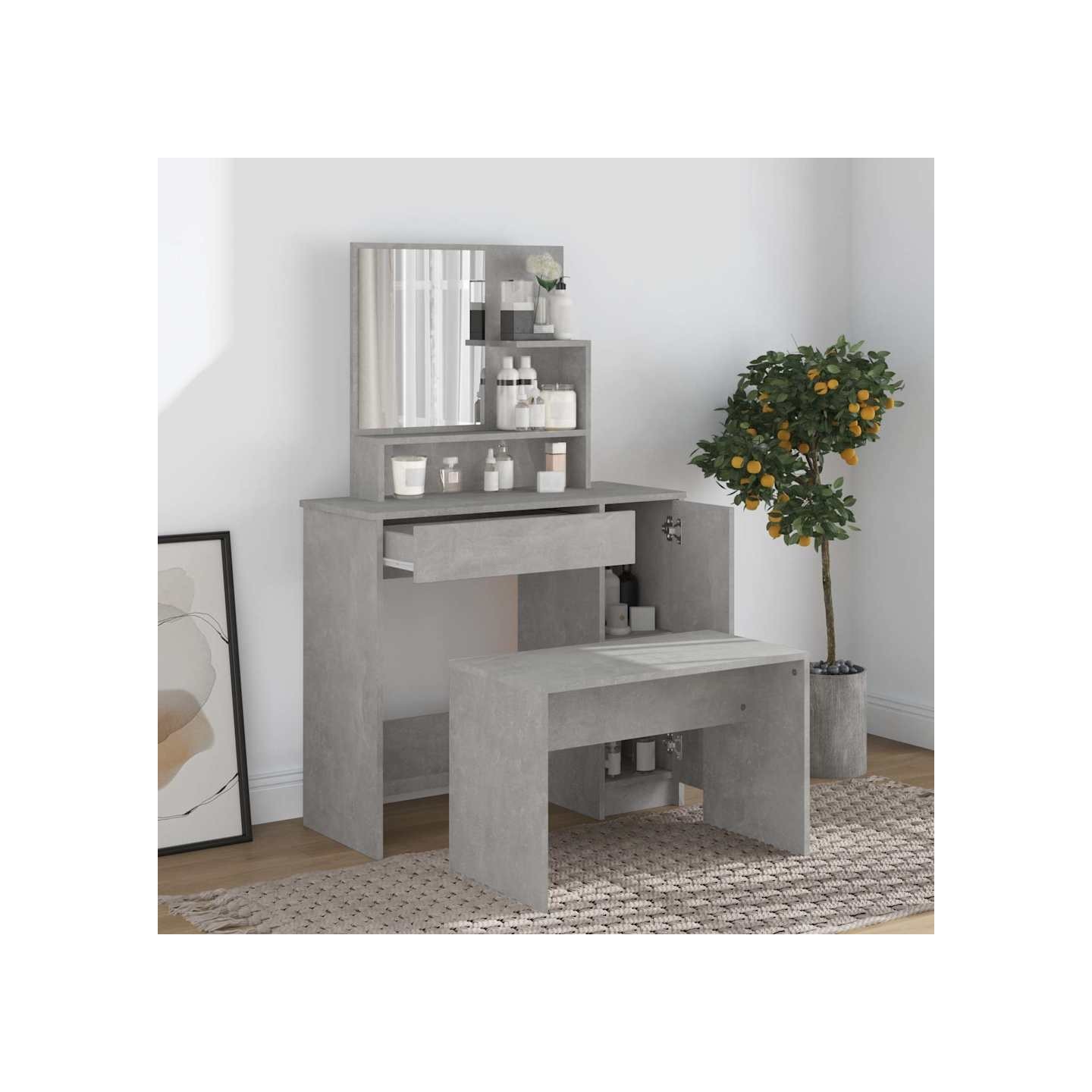 Ensemble de coiffeuse Gris béton 86,5x35x136 cm