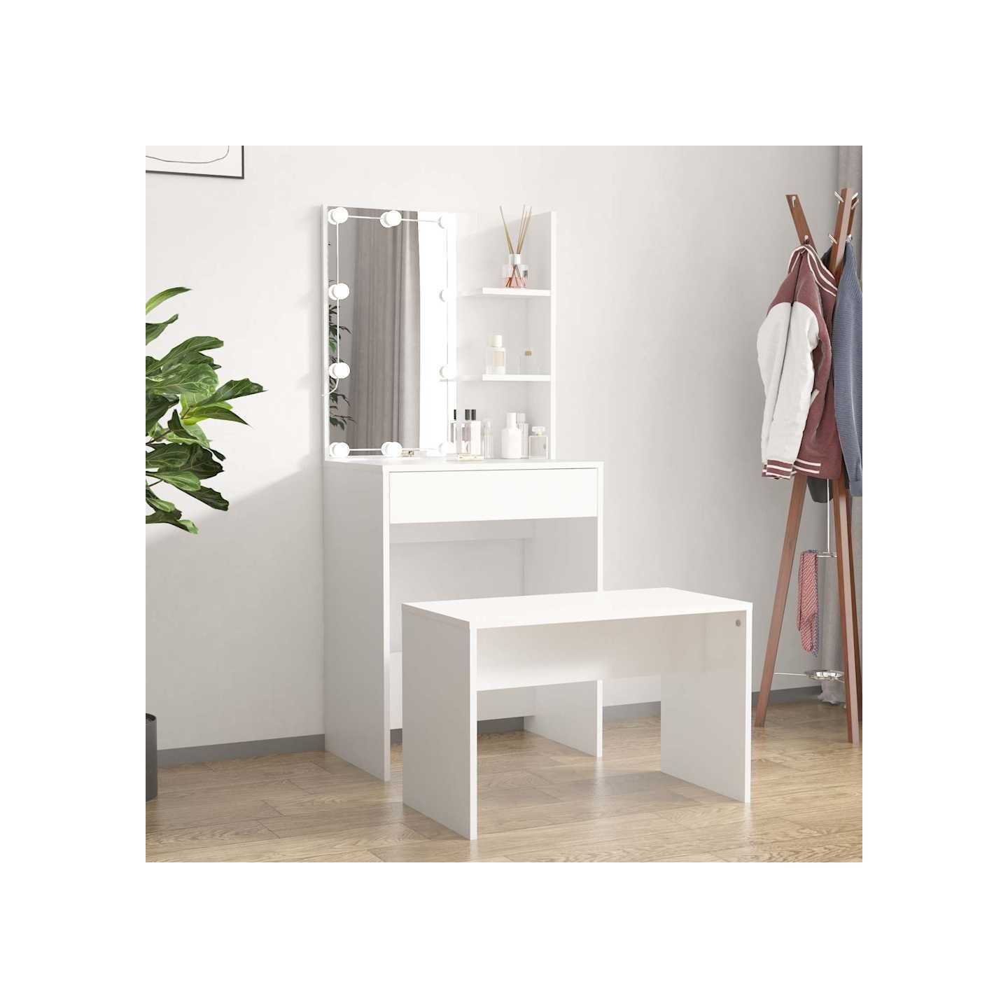 Ensemble de coiffeuse avec LED Blanc Bois d'ingénierie