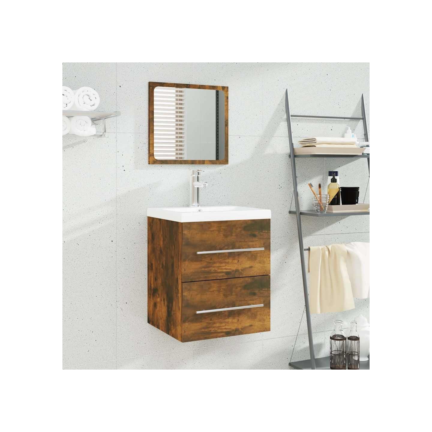 Meuble lavabo avec bassin intégré Chêne fumé Bois d'ingénierie