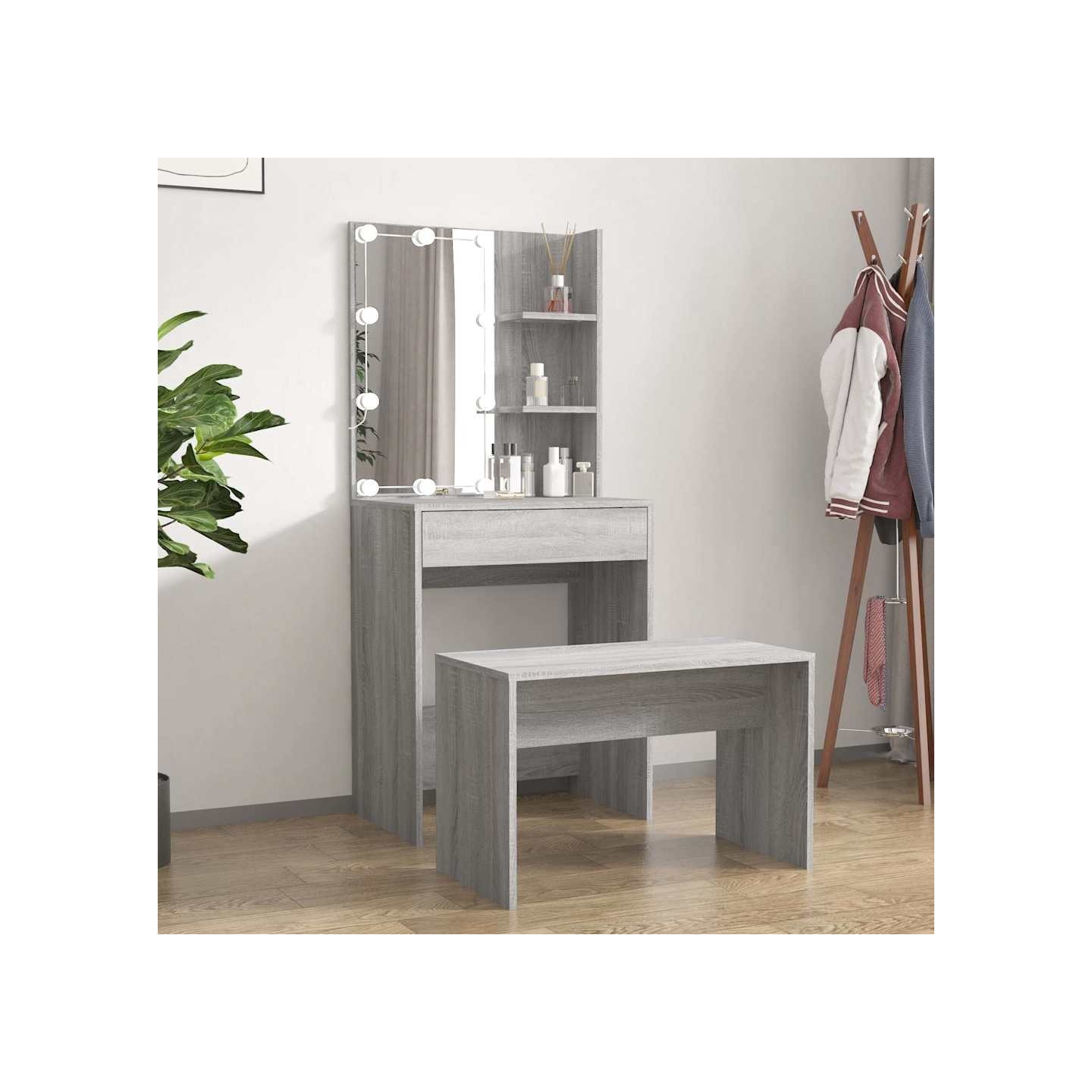 Ensemble de coiffeuse avec LED Sonoma gris Bois d'ingénierie