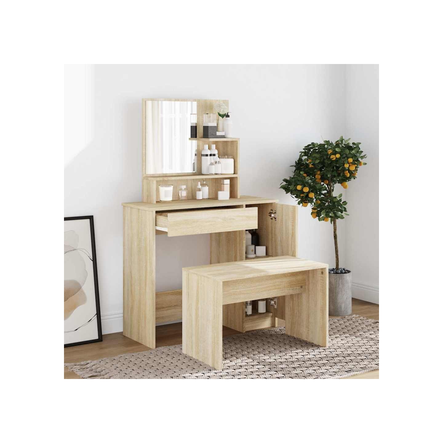 Ensemble de coiffeuse Chêne Sonoma 86,5x35x136 cm