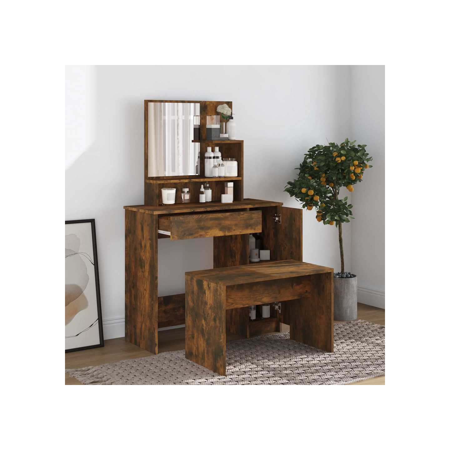 Ensemble de coiffeuse Chêne fumé 86,5x35x136 cm