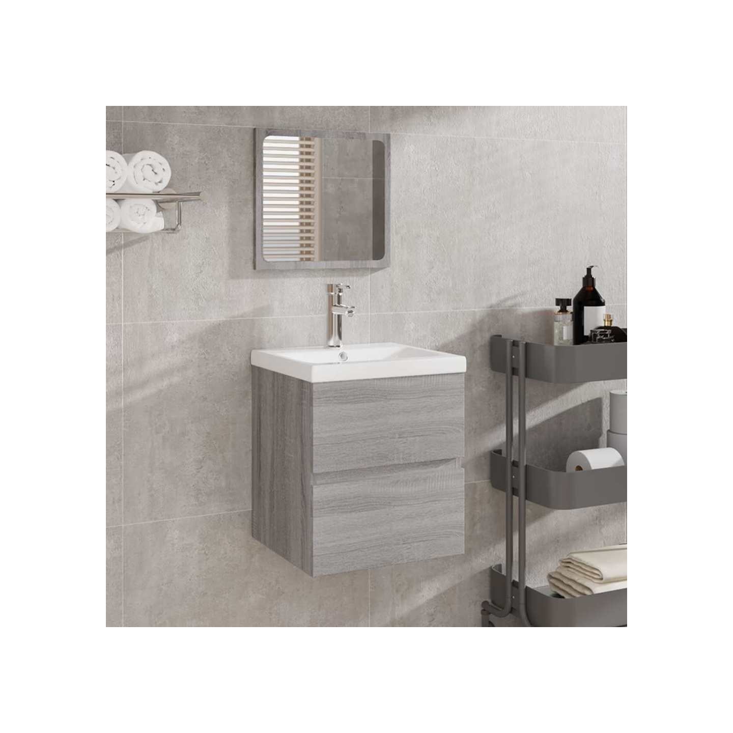 Armoire lavabo de salle de bain et bassin et miroir sonoma gris