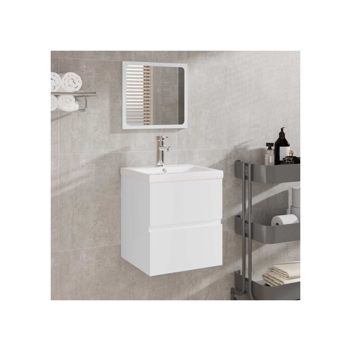 Armoire lavabo de salle de bain avec bassin et miroir Blanc