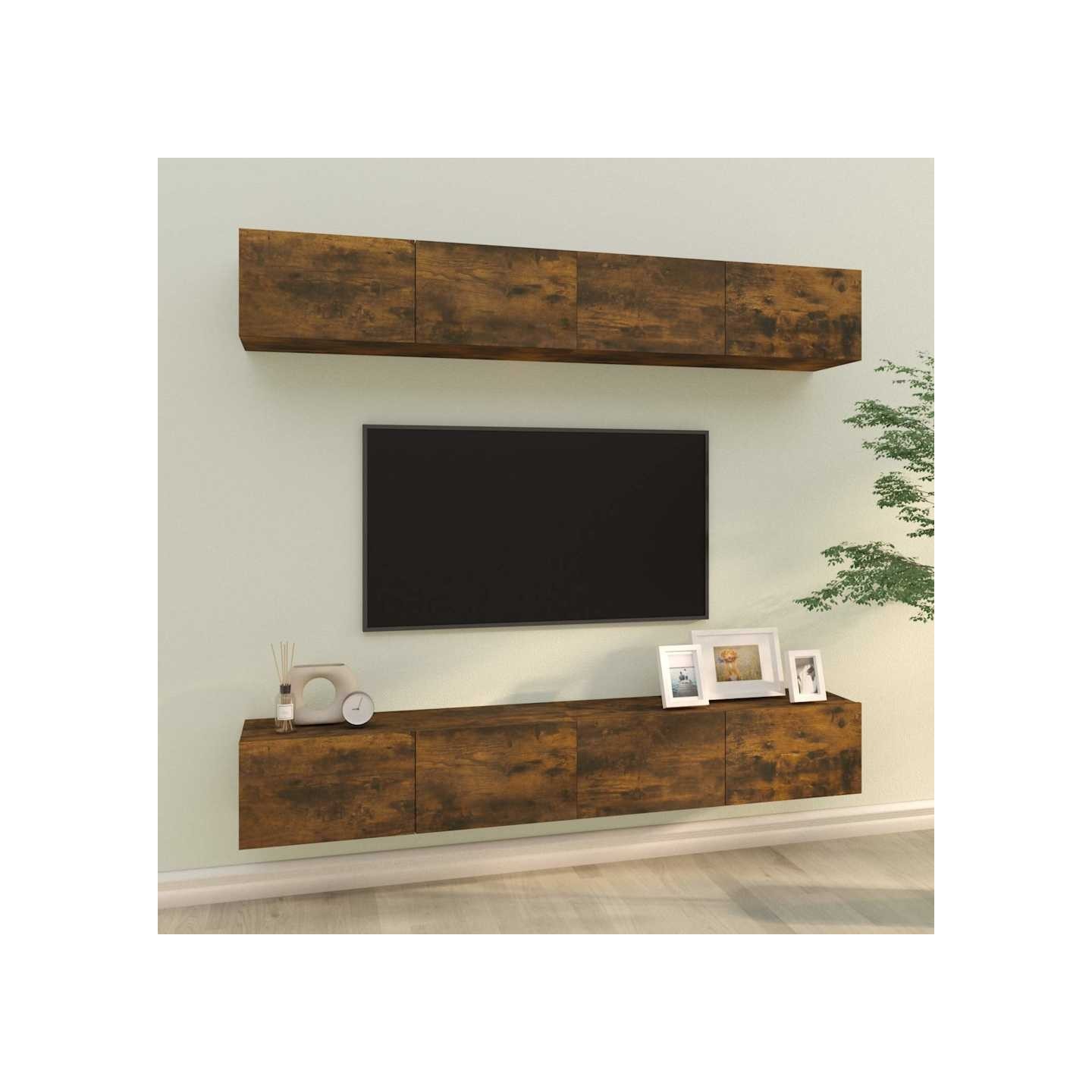 Meubles TV muraux 4 pcs chêne fumé 100x30x30 cm