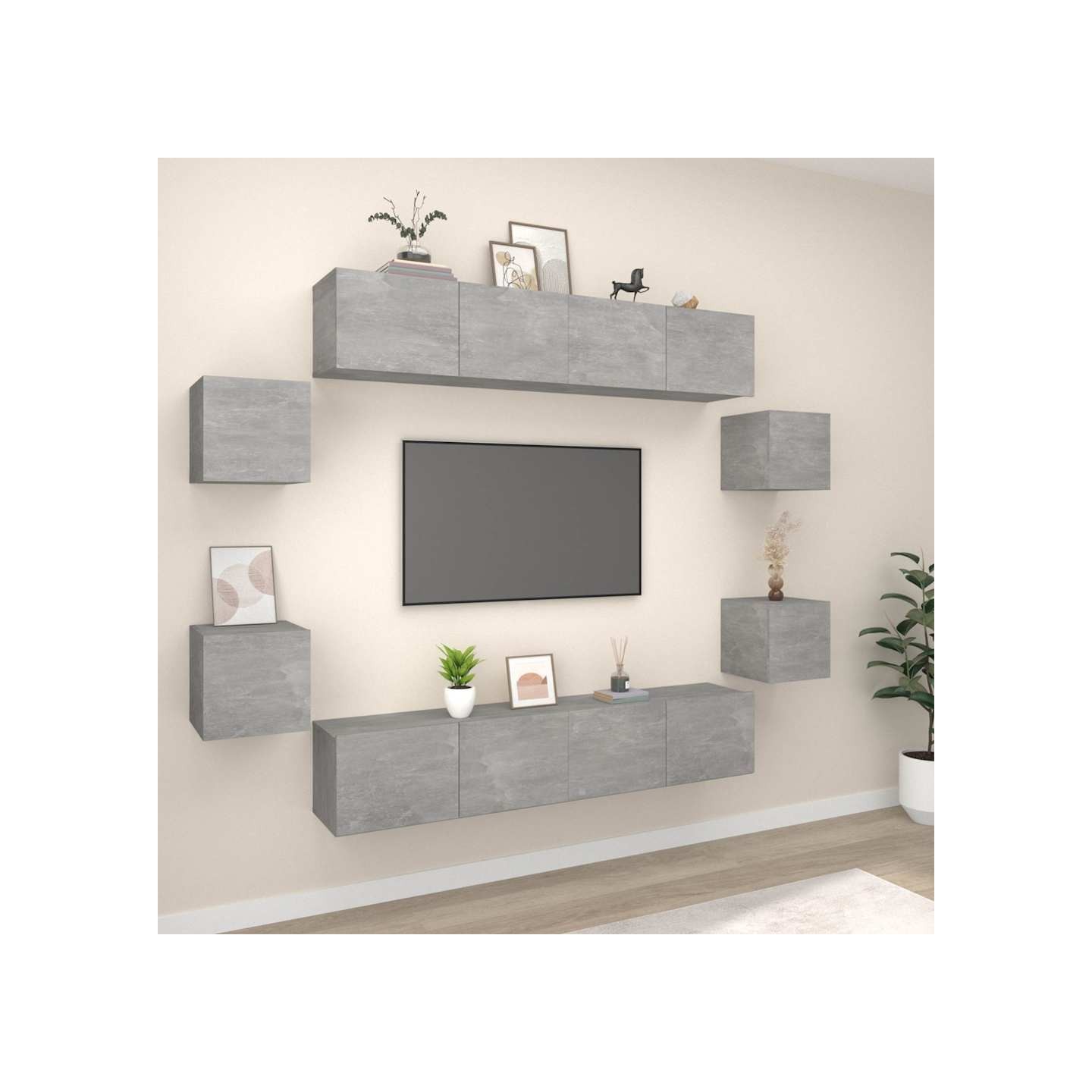 Ensemble de meubles TV 8 pcs Gris béton Bois d'ingénierie