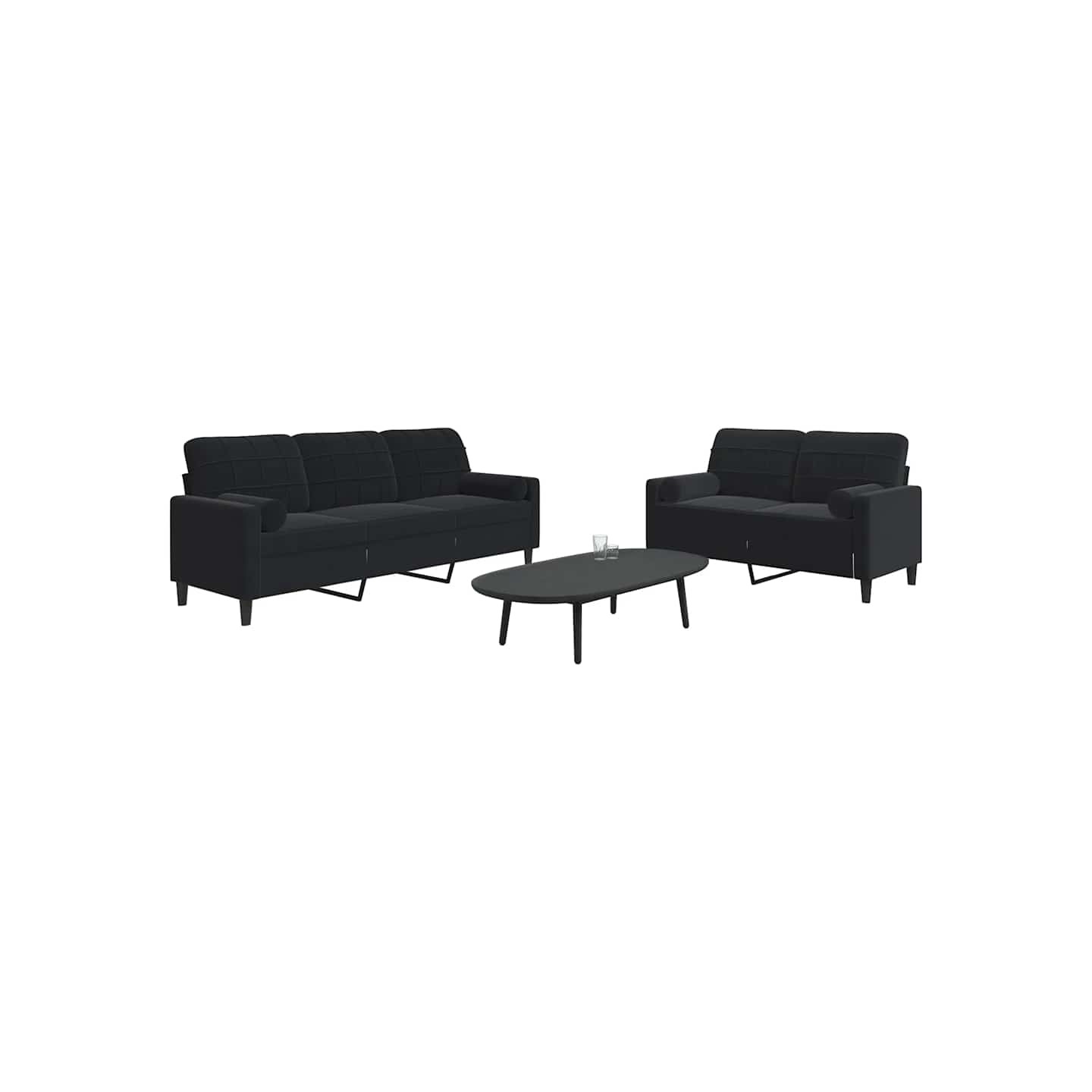 Ensemble de canapés 2pcs et coussins et traversins noir velours