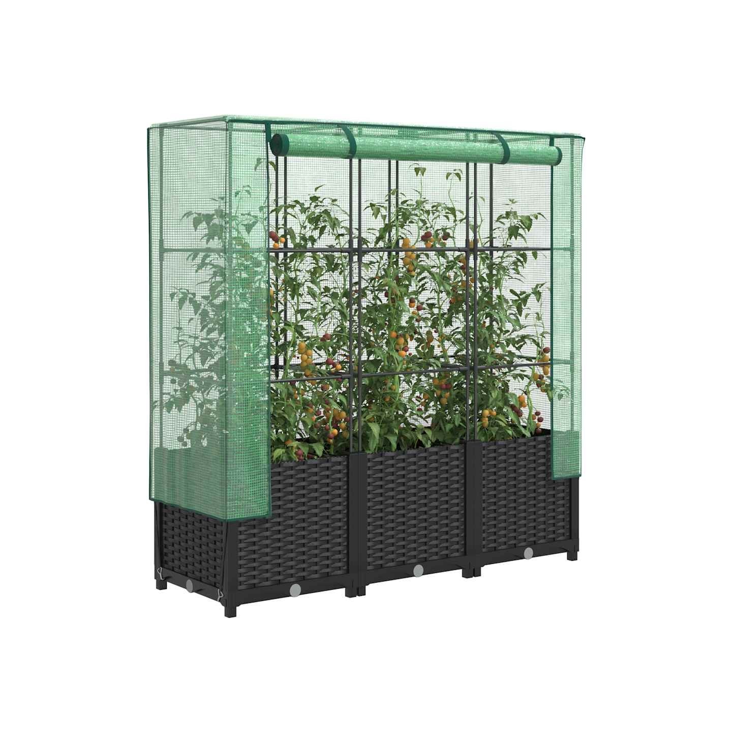 Jardinière surélevée avec housse aspect rotin 120x40x138 cm
