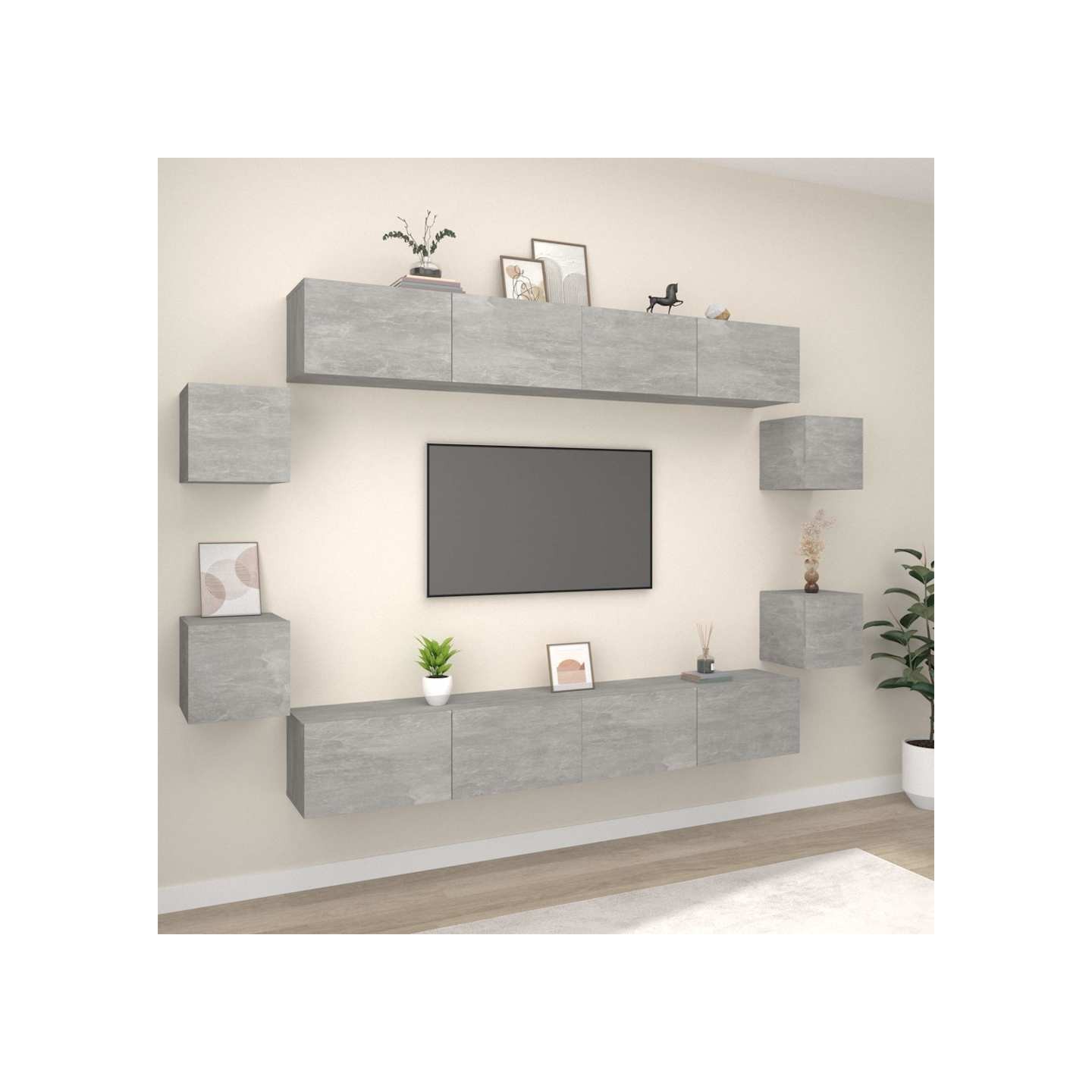 Ensemble de meubles TV 8 pcs Gris béton Bois d'ingénierie