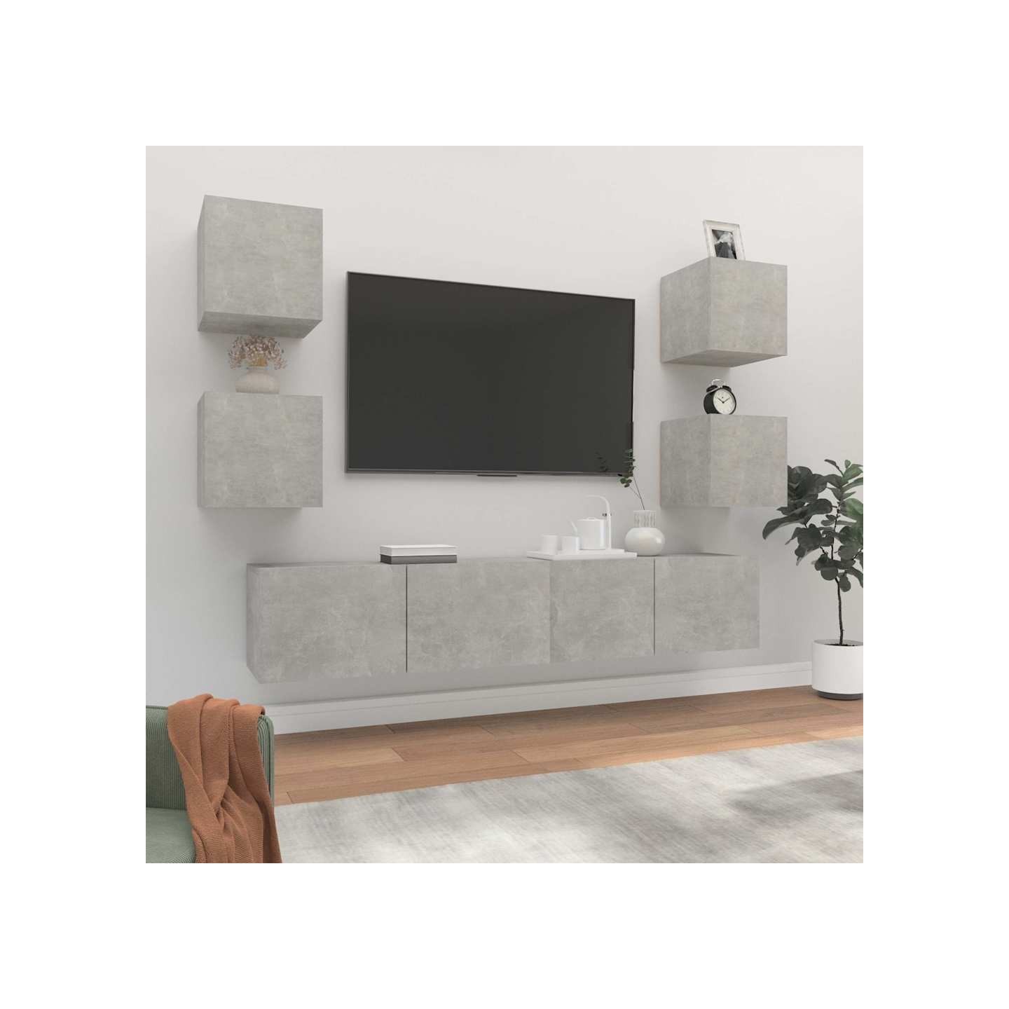 Ensemble de meubles TV 6 pcs Gris béton Bois d'ingénierie