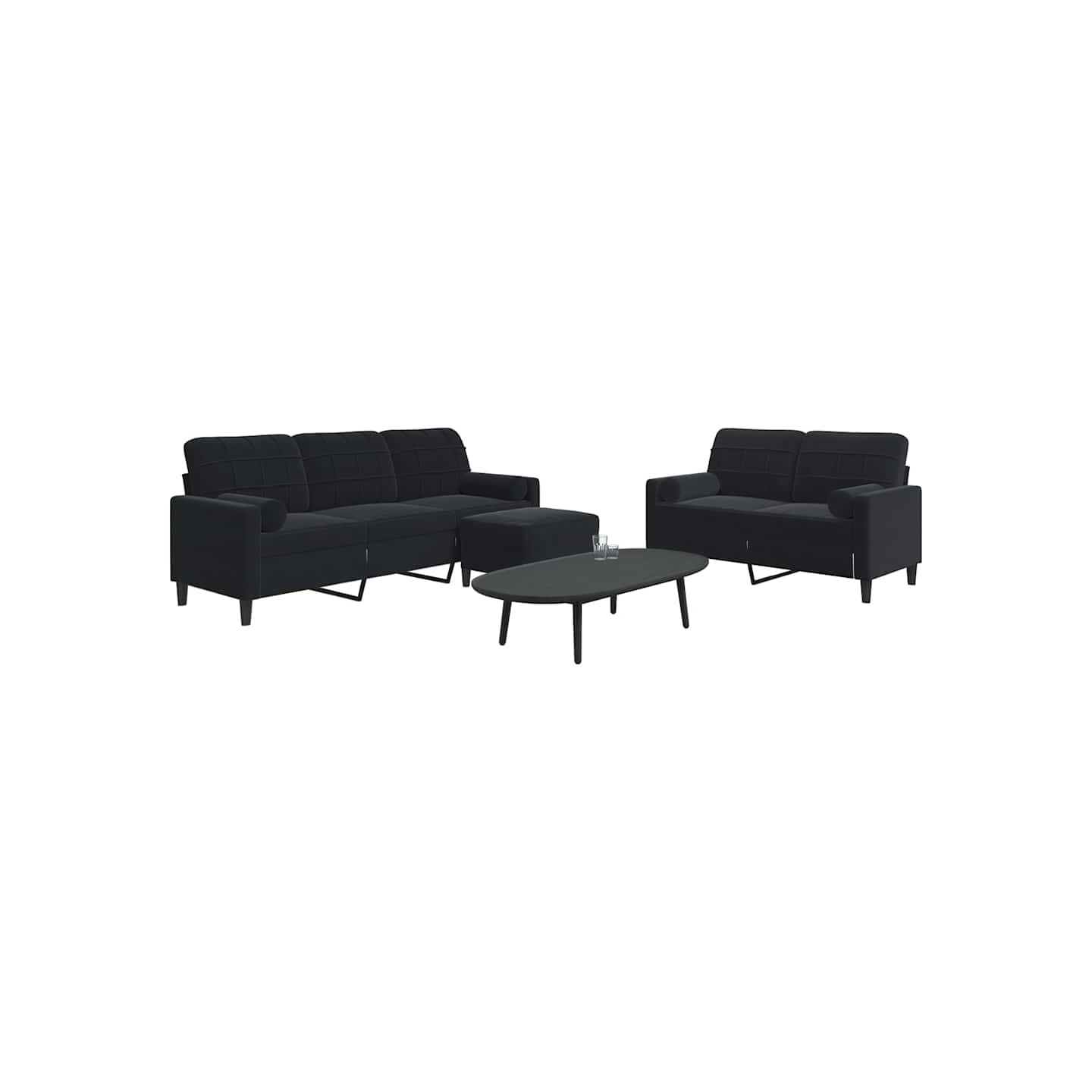 Ensemble de canapés 3pcs et coussins et traversins noir velours