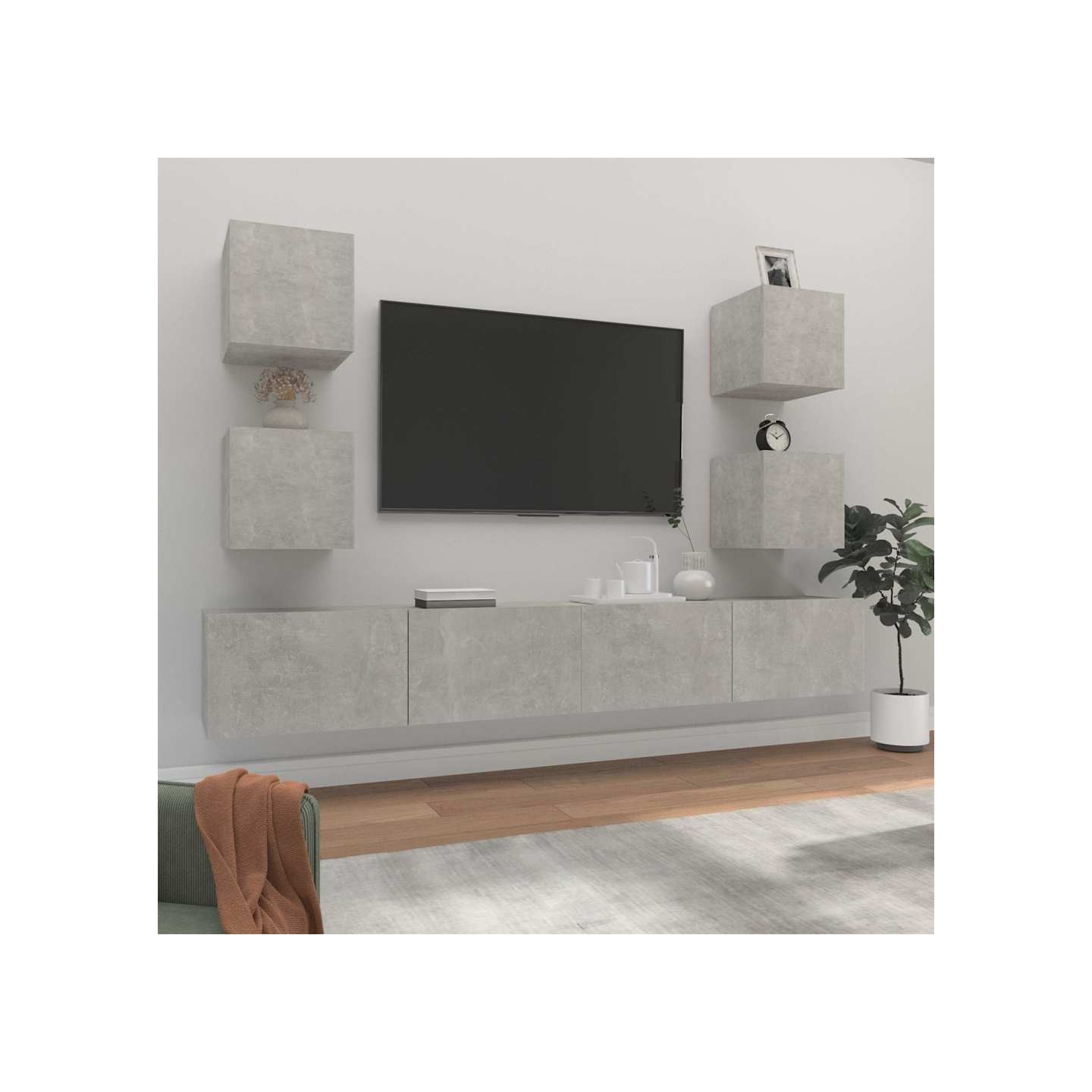 Ensemble de meubles TV 6 pcs Gris béton Bois d'ingénierie