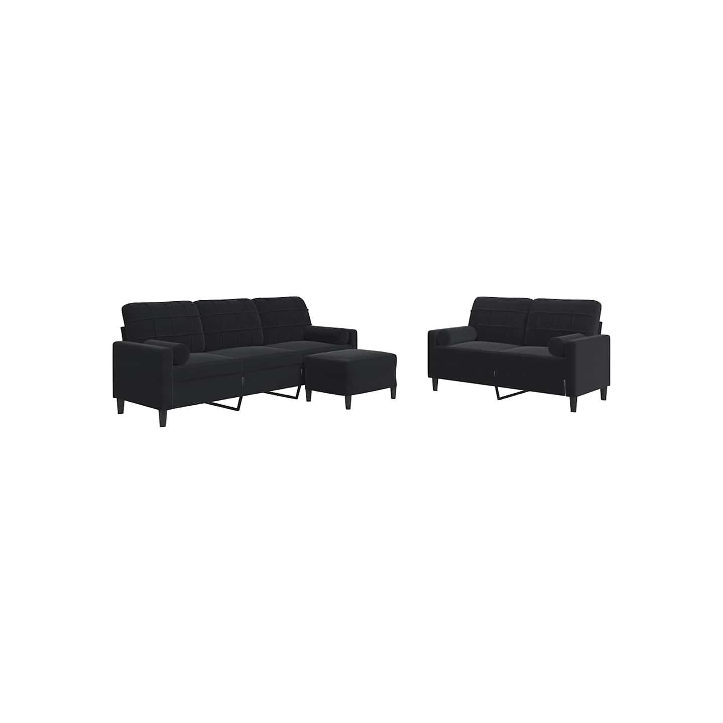 Ensemble de canapés 3pcs et coussins et traversins noir velours