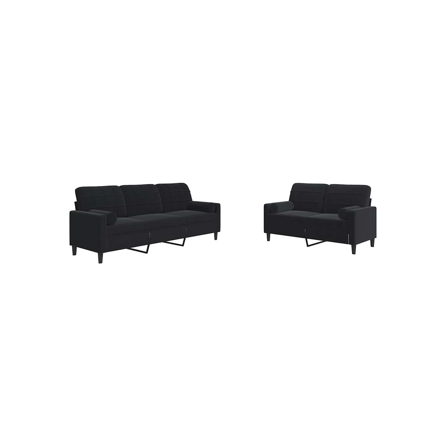 Ensemble de canapés 2pcs et coussins et traversins noir velours