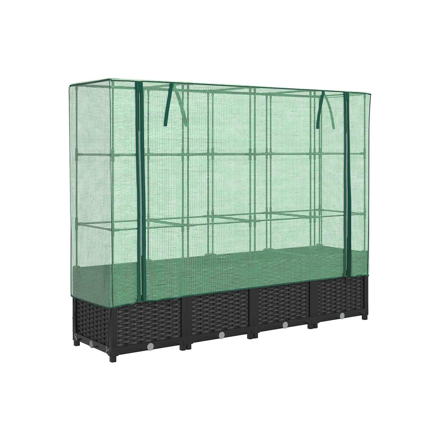Lit surélevé avec housse de serre aspect rotin 160 x 40 x 138 cm