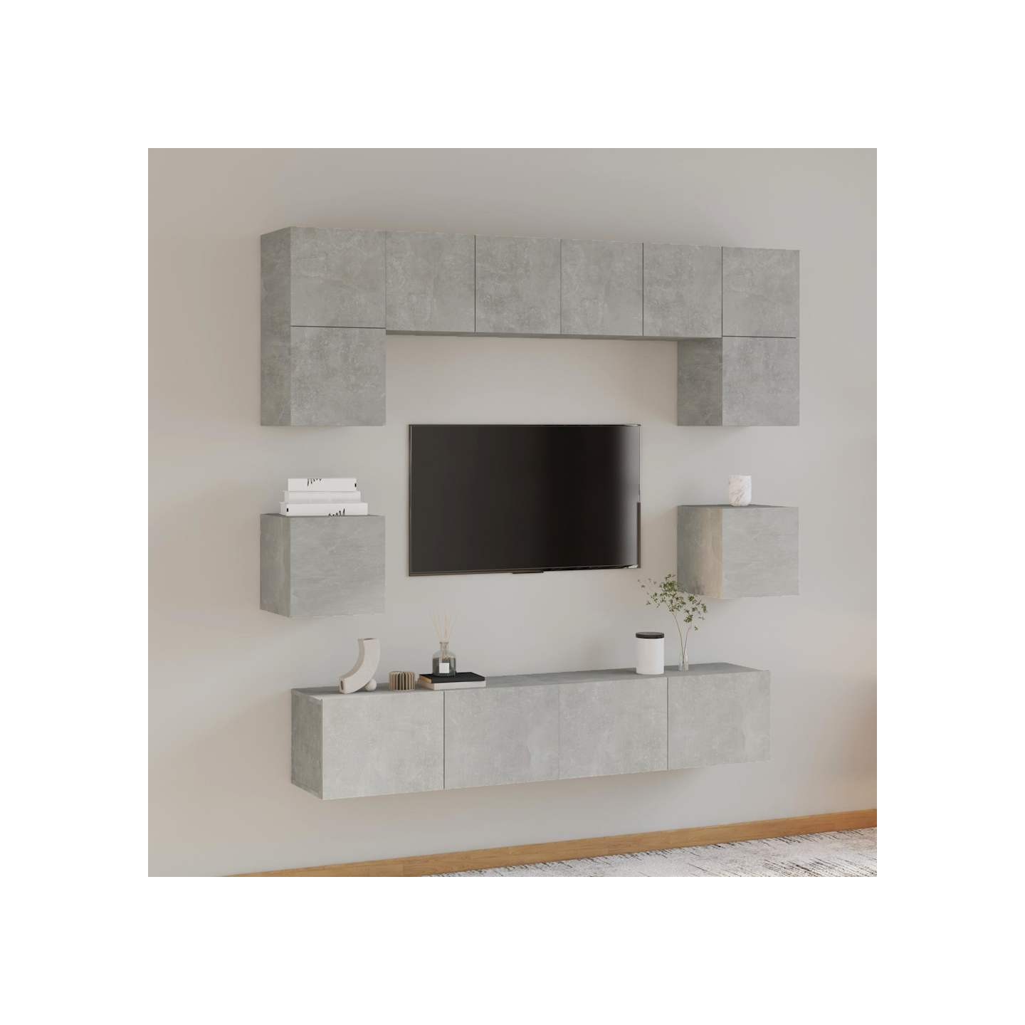 Ensemble de meubles TV 8 pcs Gris béton Bois d'ingénierie