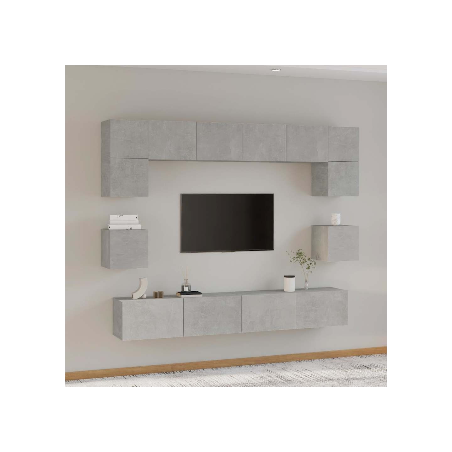 Ensemble de meubles TV 8 pcs Gris béton Bois d'ingénierie