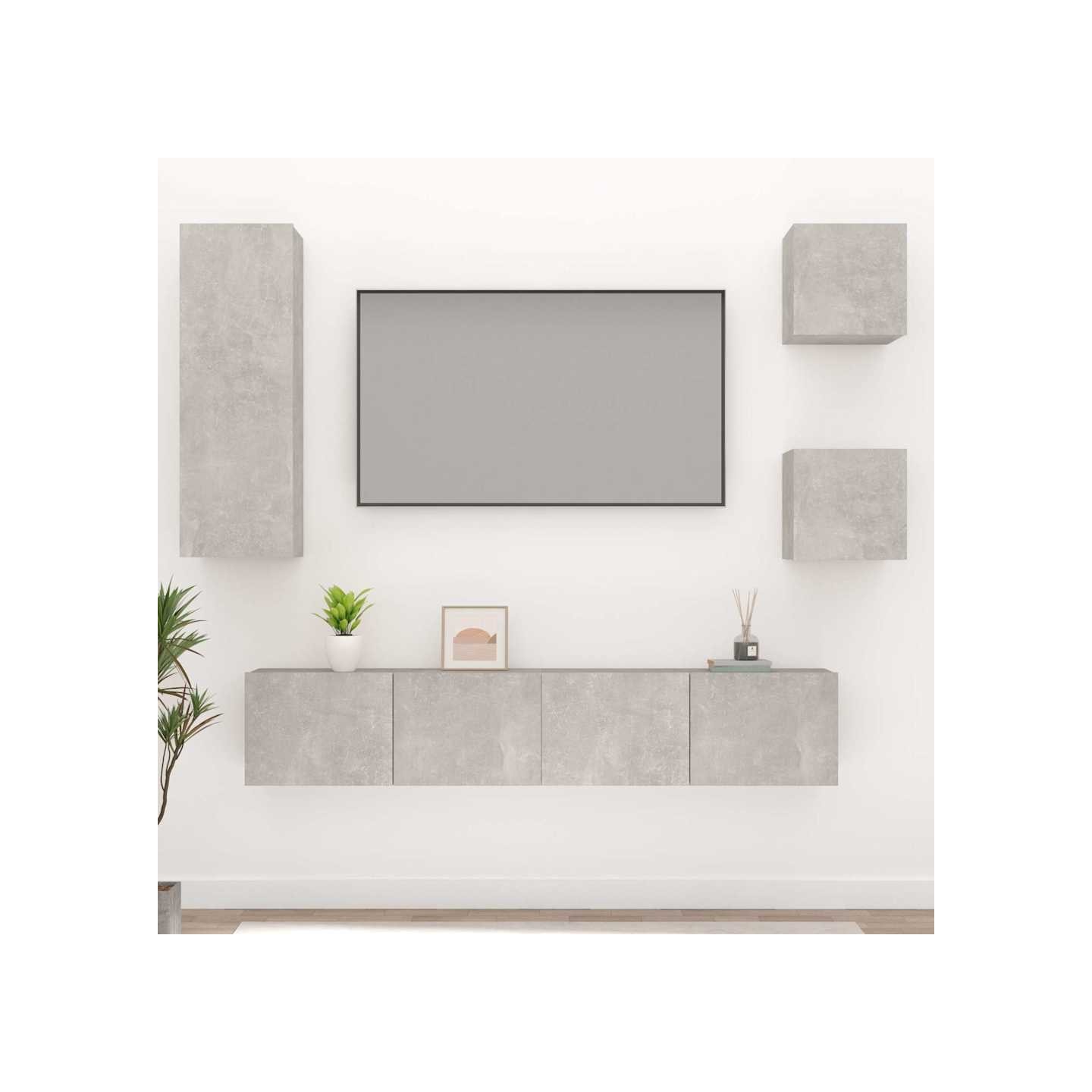 Ensemble de meubles TV 5 pcs Gris béton Bois d'ingénierie
