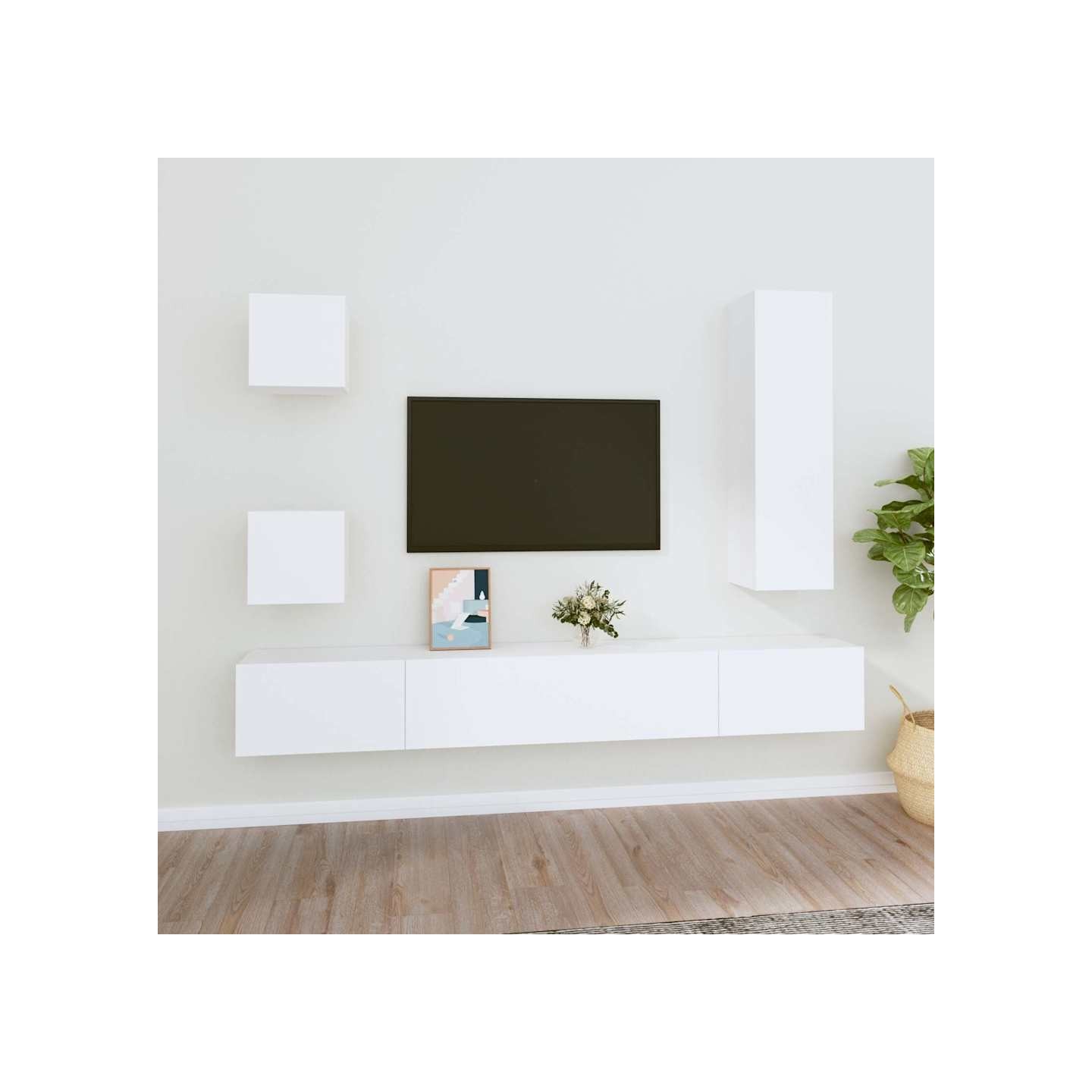 Ensemble de meubles TV 5 pcs Blanc Bois d'ingénierie