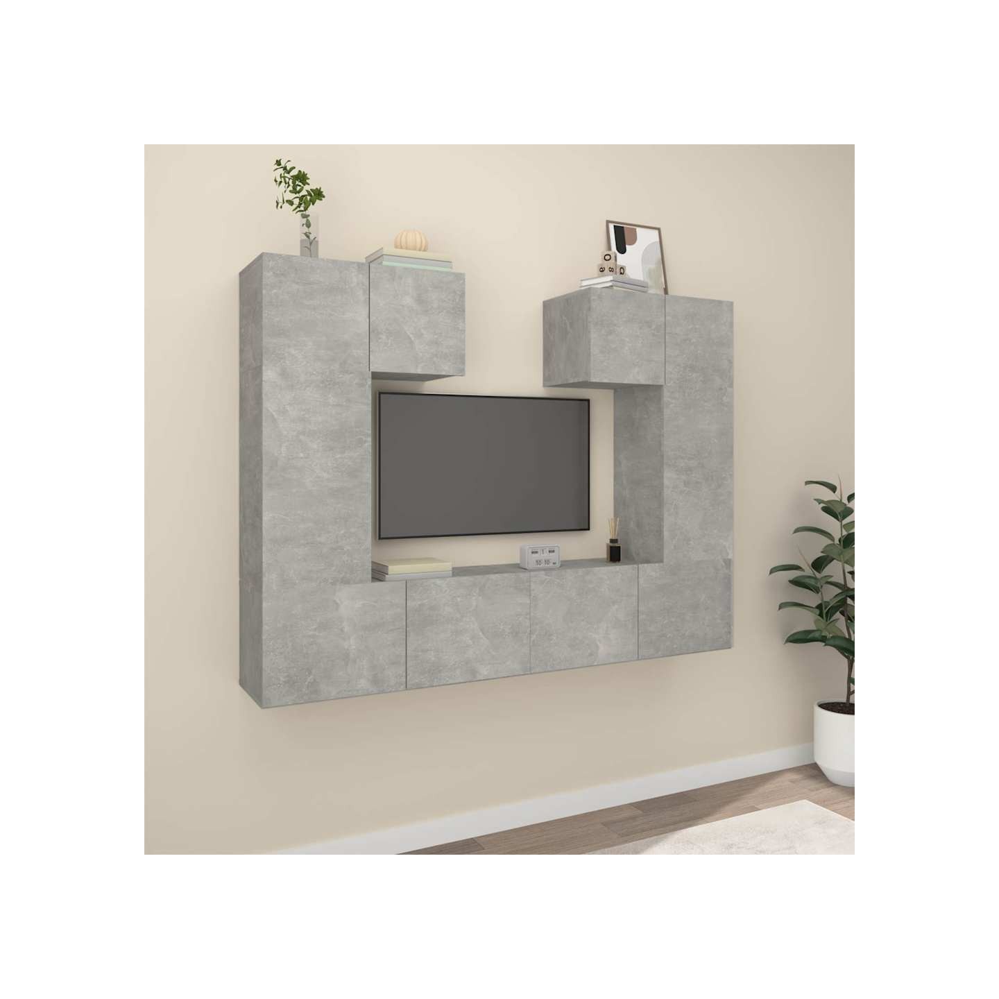 Ensemble de meubles TV 6 pcs Gris béton Bois d'ingénierie