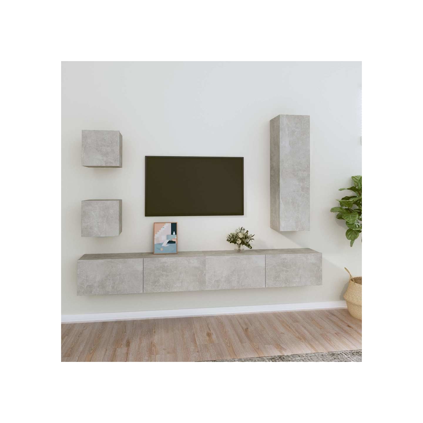 Ensemble de meubles TV 5 pcs Gris béton Bois d'ingénierie