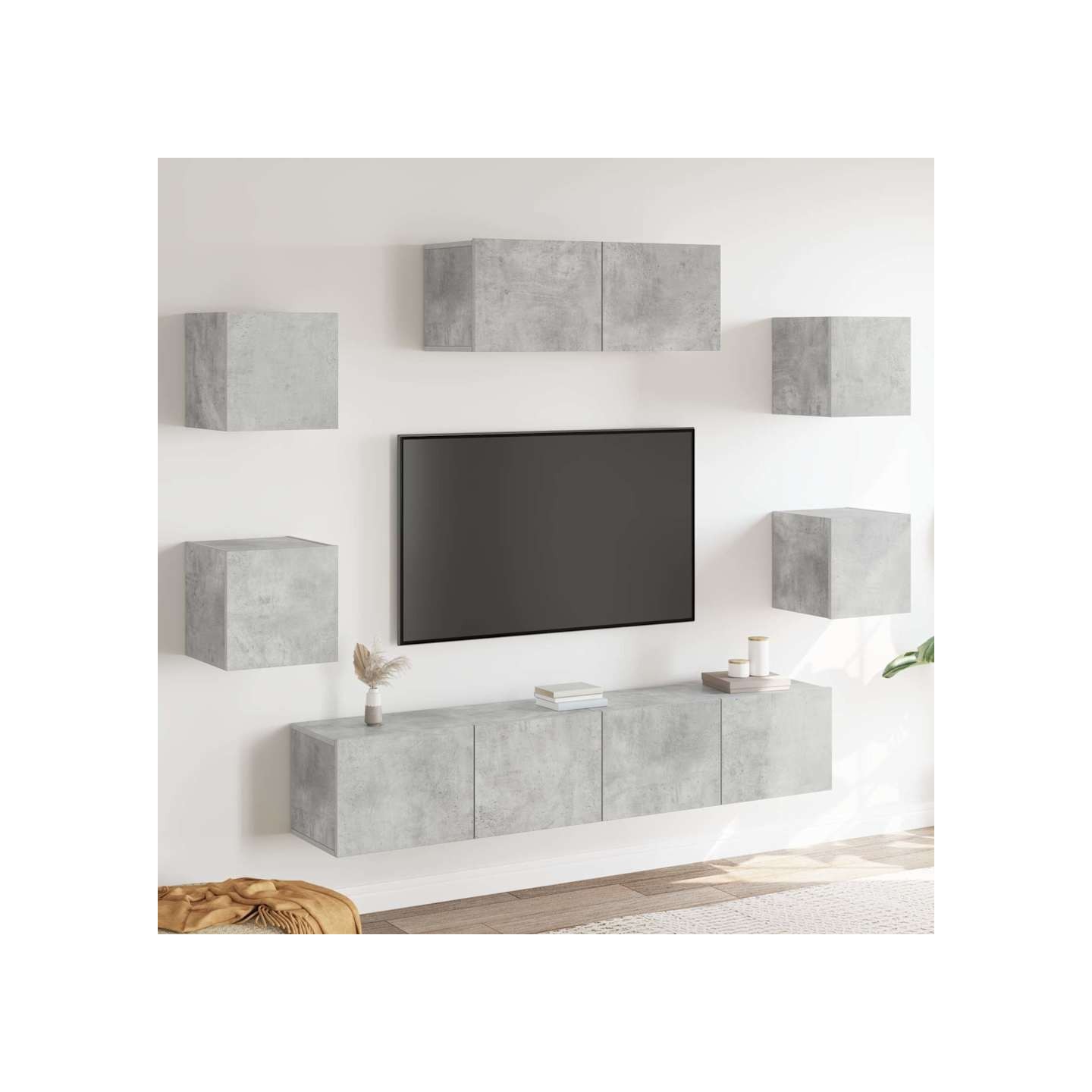 Ensemble de meubles TV 7 pcs Gris béton Bois d'ingénierie