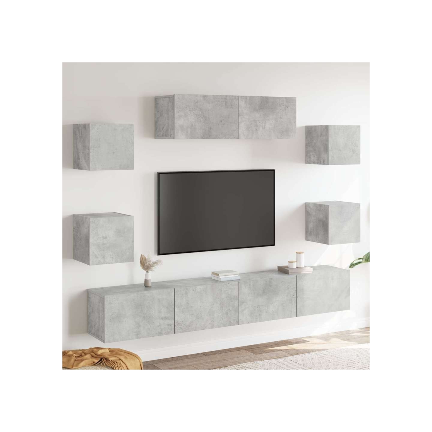 Ensemble de meubles TV 7 pcs Gris béton Bois d'ingénierie