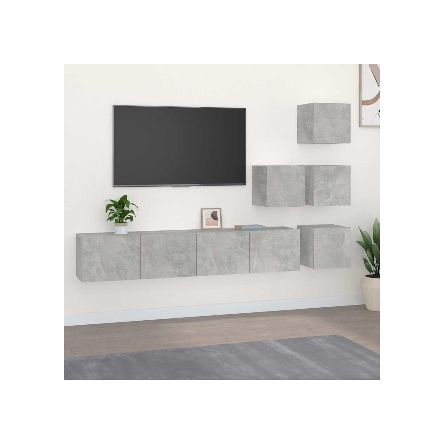 Meuble TV mural Gris béton Bois d'ingénierie