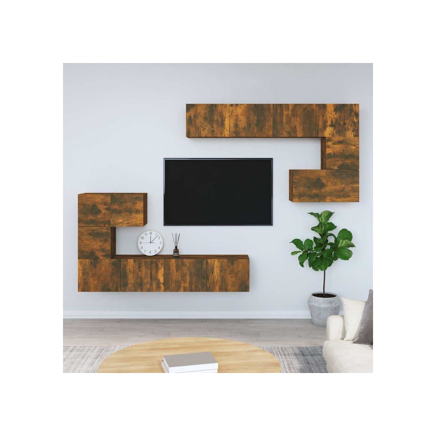 Meuble TV mural Chêne fumé Bois d'ingénierie