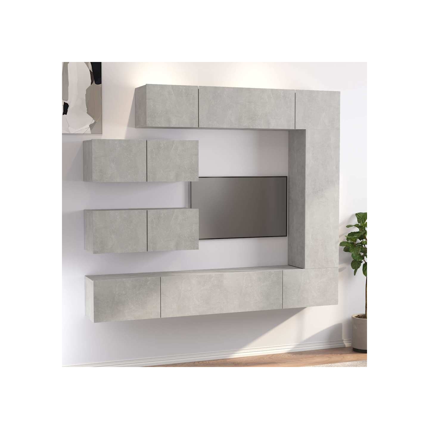 Ensemble de meubles TV 7 pcs Gris béton Bois d'ingénierie